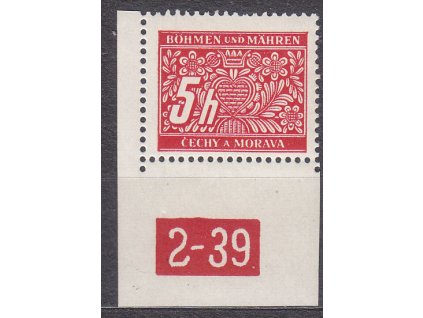 5h červená, levý roh. kus s DČ 2-39, varianta Y, Nr.DL1, **