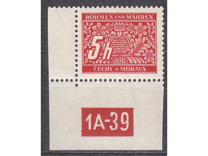 5h červená, levý roh. kus s DČ 1A-39, varianta X, Nr.DL1, **