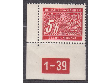 5h červená, levý roh. kus s DČ 1-39, varianta X, Nr.DL1, **