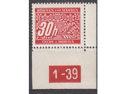 30h červená, pravý roh. kus s DČ 1-39, varianta X, Nr.DL4, **