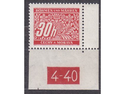 30h červená, pravý roh. kus s DČ 4-40, varianta X, Nr.DL4, **