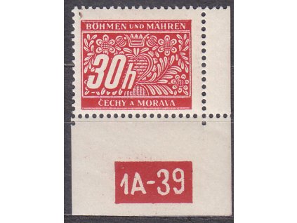 30h červená, pravý roh. kus s DČ 1A-39, varianta X, Nr.DL4, **