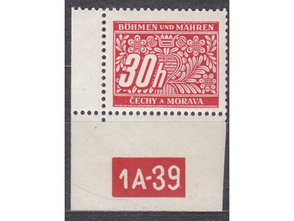 30h červená, levý roh. kus s DČ 1A-39, varianta X, Nr.DL4, **