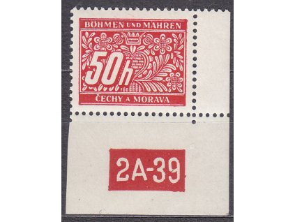 50h červená, pravý roh. kus s DČ 2A-39, varianta X, Nr.DL6, **