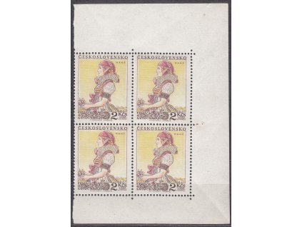 1955, 2Kčs Kroje, rohový 4blok s ST I+II, Nr.843, **