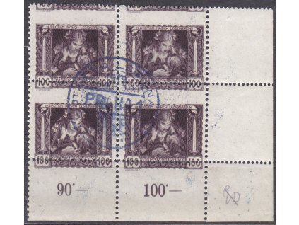 100h hnědofialová, rohový 4blok s posunem perforace ve vodorovných řadách, Nr.31B, nátisk, **