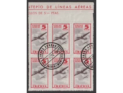 1945, lokální vydání 5 Pta Iberia, 6blok, razítkované, ohyb