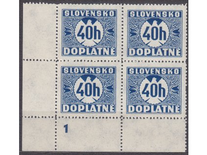 1940, 40h modrá, průsvitka 4, roh. 4blok s DČ 1, Nr.DL17, **