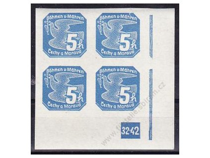 5h modrá, pravý roh. 4blok s DČ 32-42, Nr.NV2, **