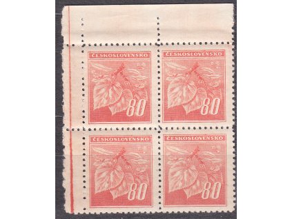 1945, 80h Ratolest. rohový 4blok s tupou perforací vlevo (z odtrženého PL), Nr.377, **