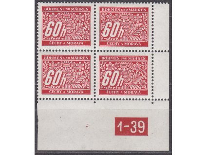 60h červená, pravý roh. 4blok s DČ1-39, varianta X, Nr.DL7, **