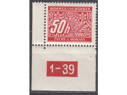 50h červená, levý roh. kus s DČ 1-39, varianta X, Nr.DL6, **