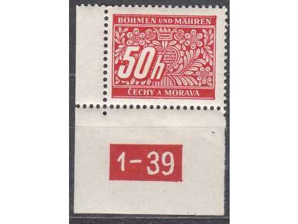 50h červená, levý roh. kus s DČ 1-39, varianta X, Nr.DL6, **