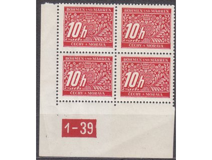 10h červená, levý roh. 4blok s DČ 1-39, varianta Y, Nr.DL2, **