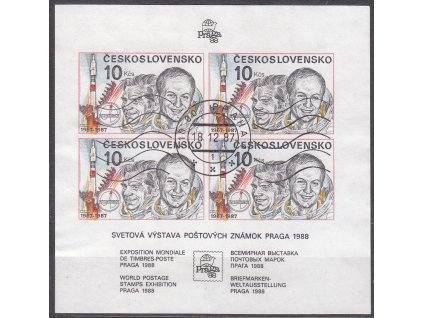 1987, 10Kčs nezoubkovaný aršík Interkosmos, Nr.A2817A, razítkované, strojové razítko, ilustrační foto