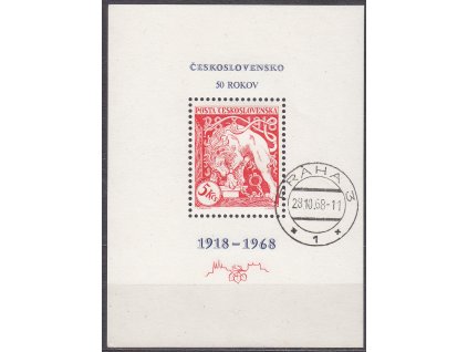 1968, 5Kčs aršík Výročí republiky, razítkované, denní razítko, Nr.A1721