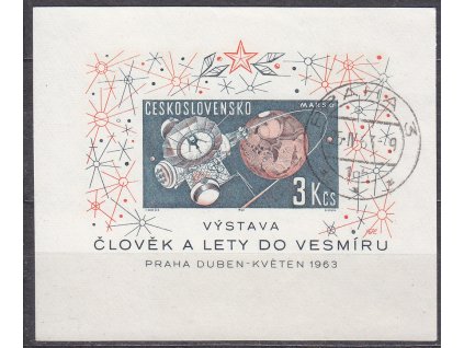 1963, 3Kčs aršík Člověk a lety, denní razítko, Nr.A1308, ilustrační foto