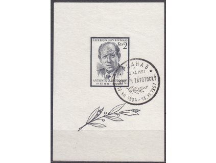 1957, aršík 2Kčs Zápotocký, I.typ, pamětní razítko, Nr.A967I, ilustrační foto