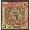 Baden, 1851, 3 Kr číslice, červené razítko 115, MiNr.2, ohnutý růžek