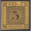 Baden, 1851, 3 Kr černá/okrová, MiNr.2, (*) bez lepu, zeslabeno - viz. foto