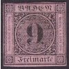 Baden, 1851, 9 Kr černá/růžová, MiNr.4b, * po nálepce, lom