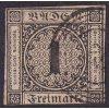 Baden, 1851, 1 Kr černá/sametová, MiNr.1, razítko, lehké stopy stáří