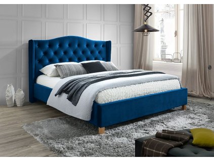 Modrá čalouněná postel ASPEN VELVET 160 x 200 cm