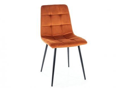 Oranžová sametová jídelní židle MILA s černými nohami
