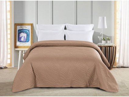 Světle hnědý přehoz na postel LEAVES s elegantním vzorem listů