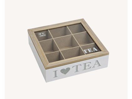 Dřevěná krabička na čaj I LOVE TEA s elegantním designem