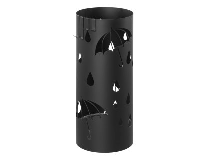 Stojan na deštníky TORBA, černý kovový s motivem deštníků a kapek, elegantní a praktický.