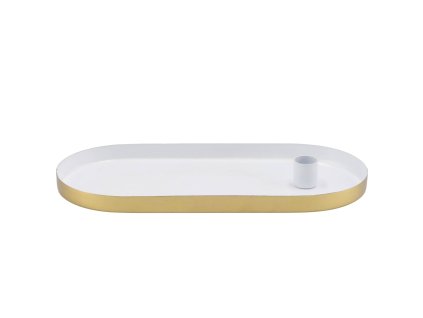 Oválný kovový svícen MARAKESH 30 cm, bílý se zlatým okrajem, ideální pro kreativní dekorace nebo jako elegantní minimalistická ozdoba.