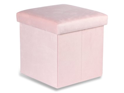 Růžový skládací taburet CUBEXO VELVET M s úložným prostorem