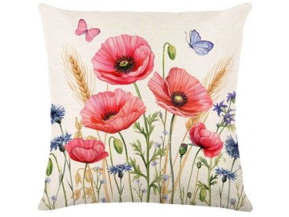 Lněný povlak POPPYELLE 45x45 cm krémový s máky