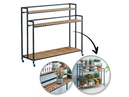 Regál na kolečkách FLOREXA 100x40x102 cm černý na květiny i dekorace