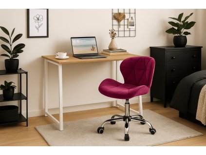 Set do pracovny ZARIMO stůl 80x40 cm bílý + křeslo AVOLA VELVET vínové