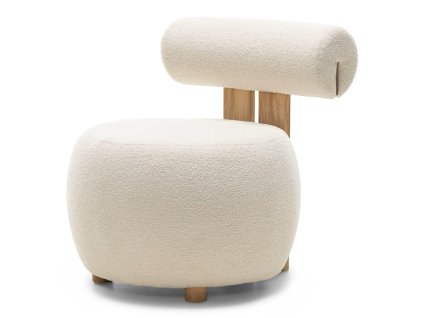 Krémové designové křeslo HANNA s dubovým podnožím