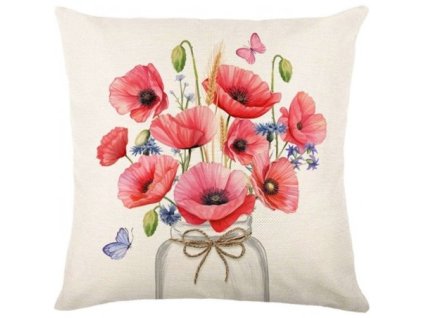 Lněný povlak na polštář POPPY FLOWERS 45x45 cm, béžový