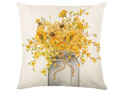 Lněný povlak na polštář BLOSSURA krémový 45x45 cm s květinami