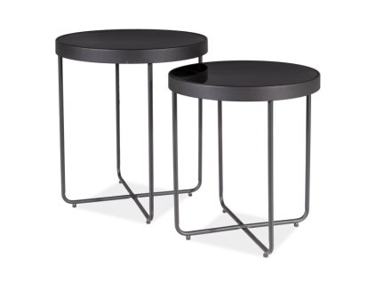 Sada černých stolků ATENA GLASS Ø 40/45 cm s kovovou konstrukcí