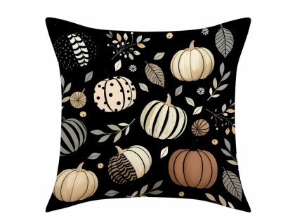 Černý povlak na polštář PUMPKIN NOIR 45x45 cm s dýněmi