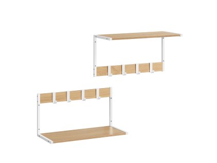 Nástěnná police s háčky VELORY 2 ks bílá/dub sonoma do předsíně