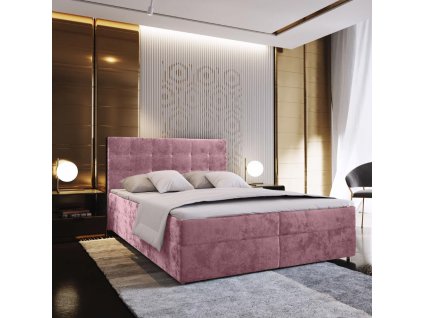 Luxusní čalouněná postel boxspring GLORIEN VELVET 160x200 cm růžová