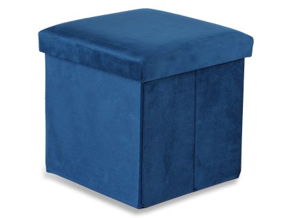 Modrý skládací taburet CUBEXO VELVET M s úložným prostorem