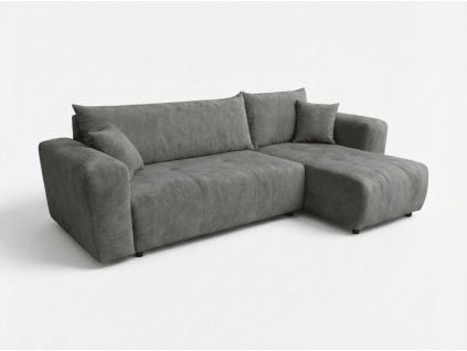 Moderní rohová pohovka SORELA šedá rozkládací s 2 polštářky zdarma