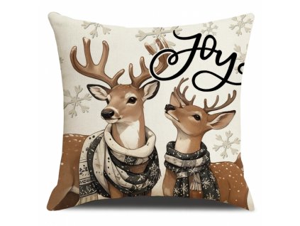 Povlak na polštář DEER WISH 45x45 cm béžový s vánočním motivem
