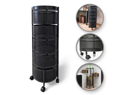 Otočný regál na kolečkách ROUND SZ33 – 5 košíků, černý design