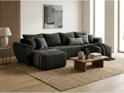 Moderní rohová sedací souprava do U LIVARO 305x140 cm, tmavě šedá