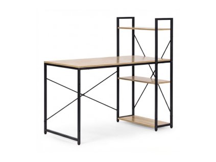 Psací stůl s regálem LOFTY 120x60 cm, černý / dekor dub v moderním loft stylu