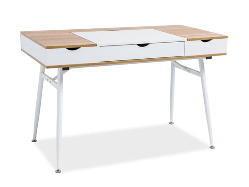 Levně Bílý psací stůl s deskou v dekoru dub B-151